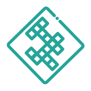 A box with shapes made from smaller squares forming figures representing speech therapy at home services.