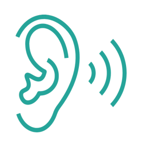 An ear and a sound wave next to it.