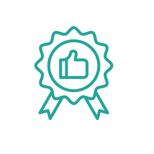An icon of a ribbon with a thumb up reflecting quality of therapists on Virtual Speech Therapy's kid therapists.