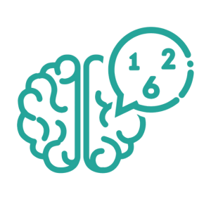 A brain counting numbers representing the practice of voice therapy during speech therapy at home sessions.